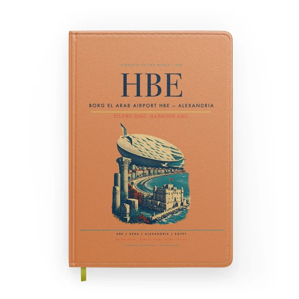 Borg El Arab Airport (HBE) design on orange notebook