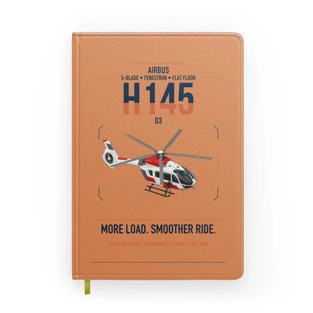 Airbus H145 D3 design on orange notebook