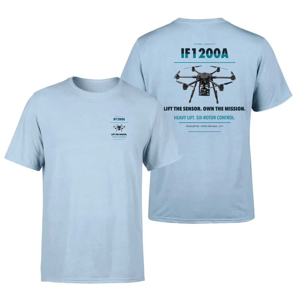 Inspired Flight IF1200A design on light blue t shirt