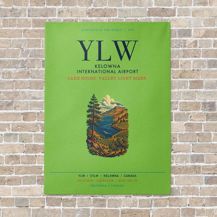 Kelowna International Airport YLW vertical canvas print - no frame - light green background