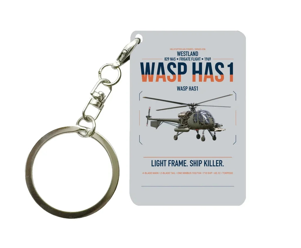Westland Wasp HAS1 design on light gray designed key chain, double-side print