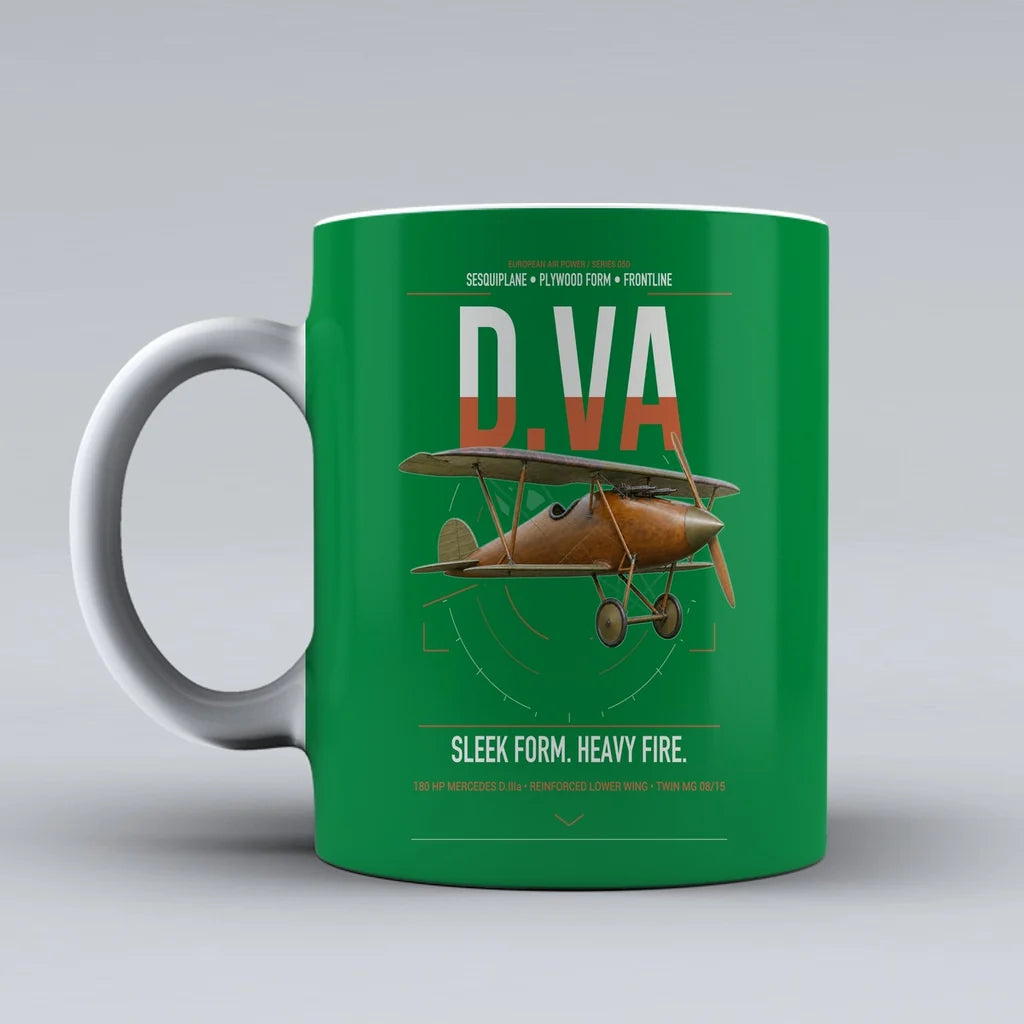 Albatros D.Va design on green ceramic mug, double-side print