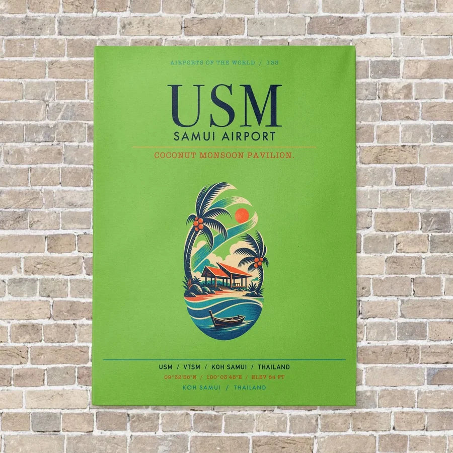 Samui Airport Koh Samui USM vertical canvas print - no frame - light green background