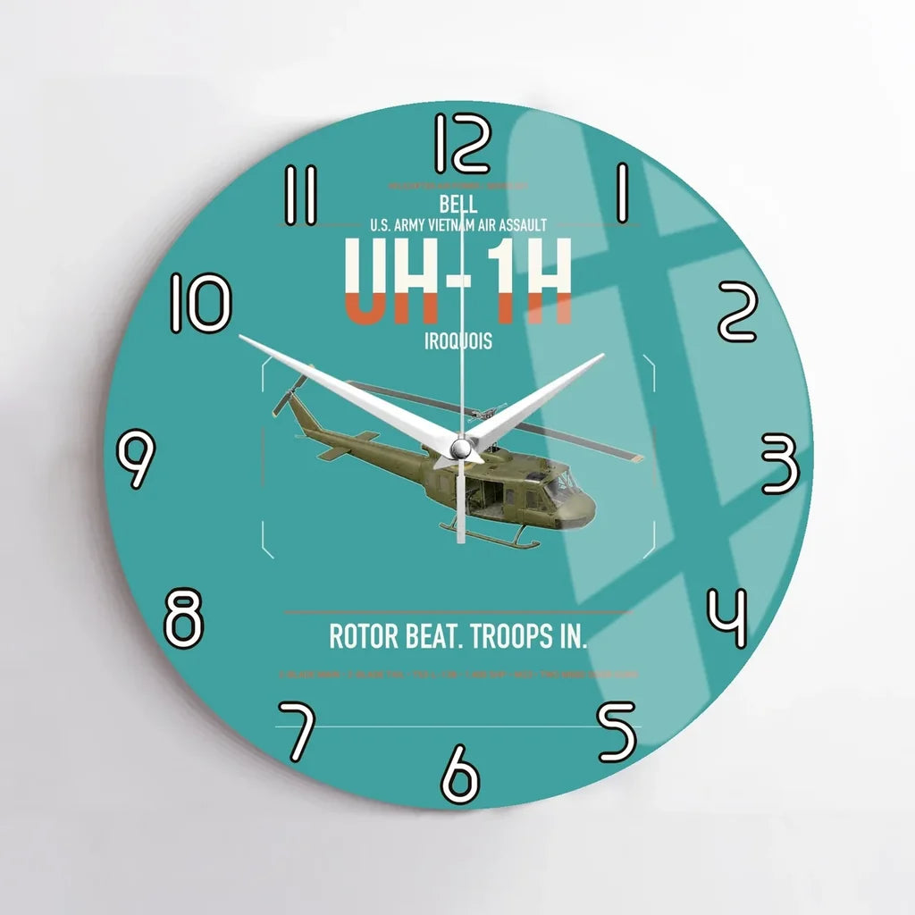 Bell UH-1H Iroquois design on turquoise no frame wall clock