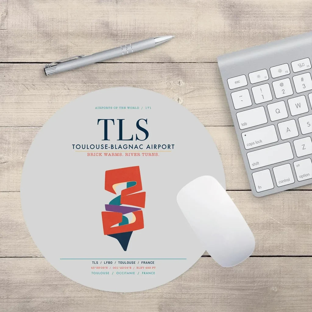 Toulouse-Blagnac Airport (TLS) design on light gray round mouse pad