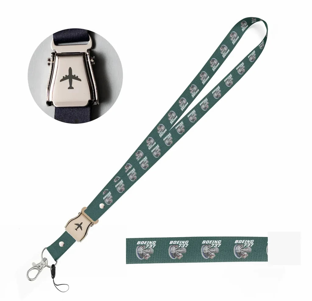 Boeing 737+Text & CFM LEAP-1 Engine seat belt lanyard - dark green