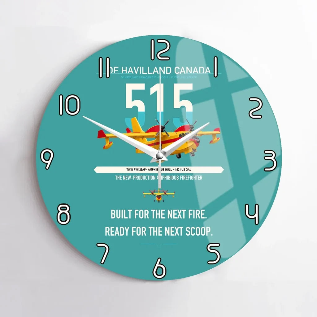 De Havilland Canadair 515 design on turquoise no frame wall clock