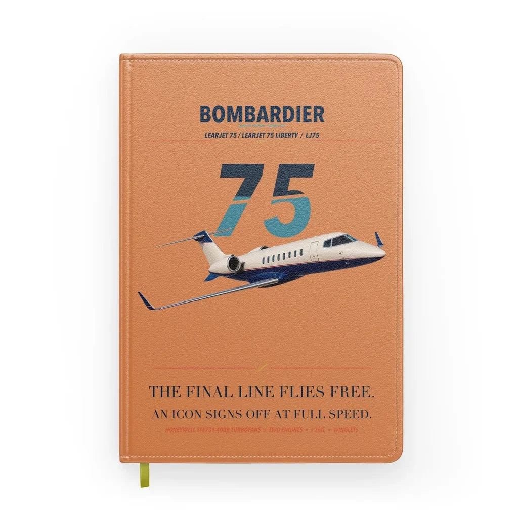 Bombardier Learjet 75 Liberty design on orange notebook