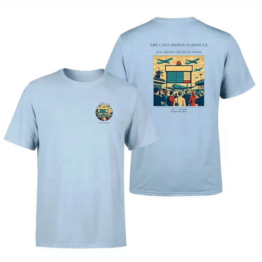 VINTAGE G4469 - The Last Piston Schedule - Double-Side T-Shirt design on lightblue double side t shirt