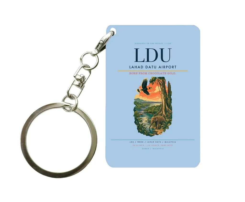 Lahad Datu Airport (LDU) design on light blue key chain