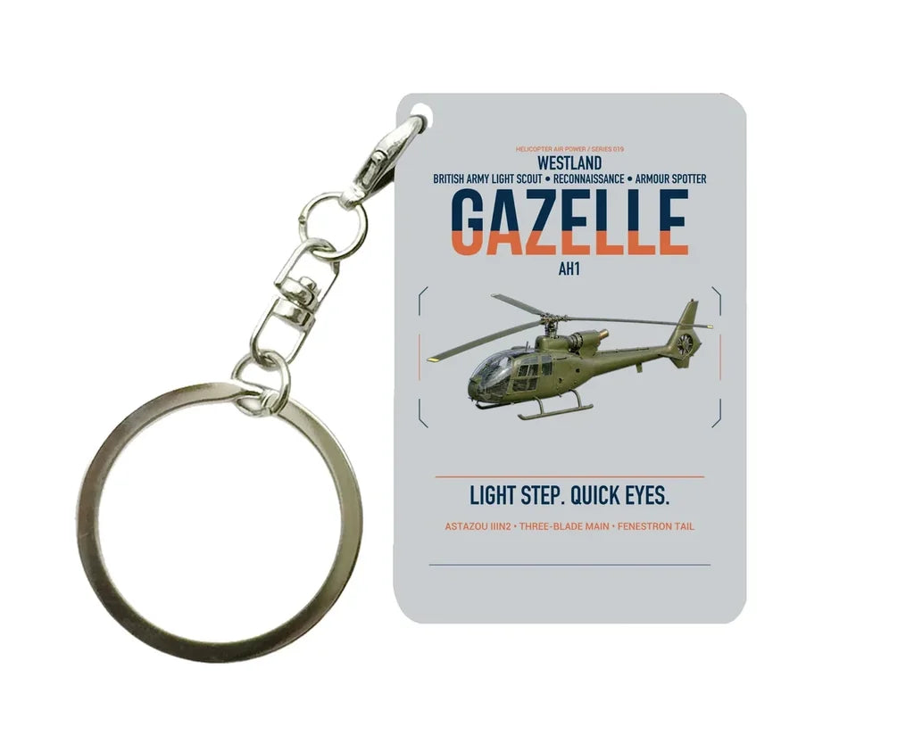 Westland Gazelle AH1 design on light gray designed key chain, double-side print