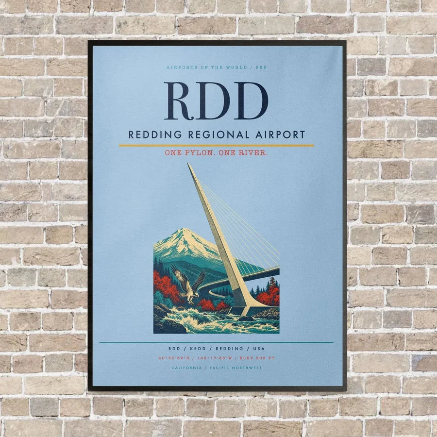 Redding Regional Airport RDD vertical canvas print - framed - light blue background