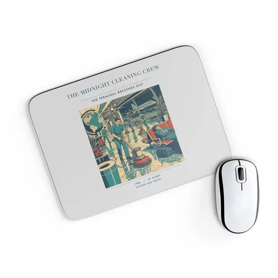 VINTAGE G4378 - The Midnight Cleaning Crew - Designed Mouse Pads design on lightgray rectangle