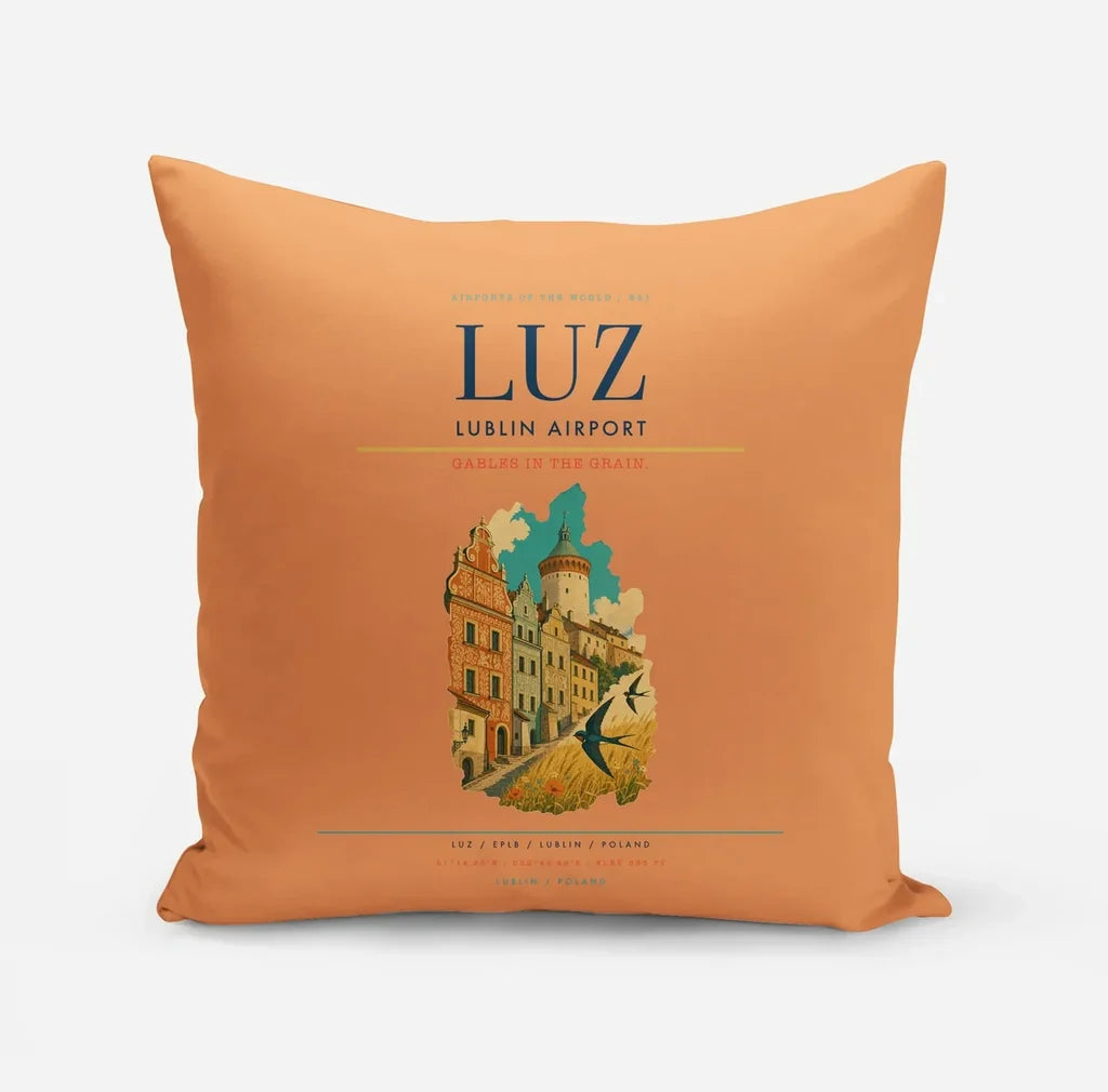 Lublin Airport (LUZ) design on orange pillow