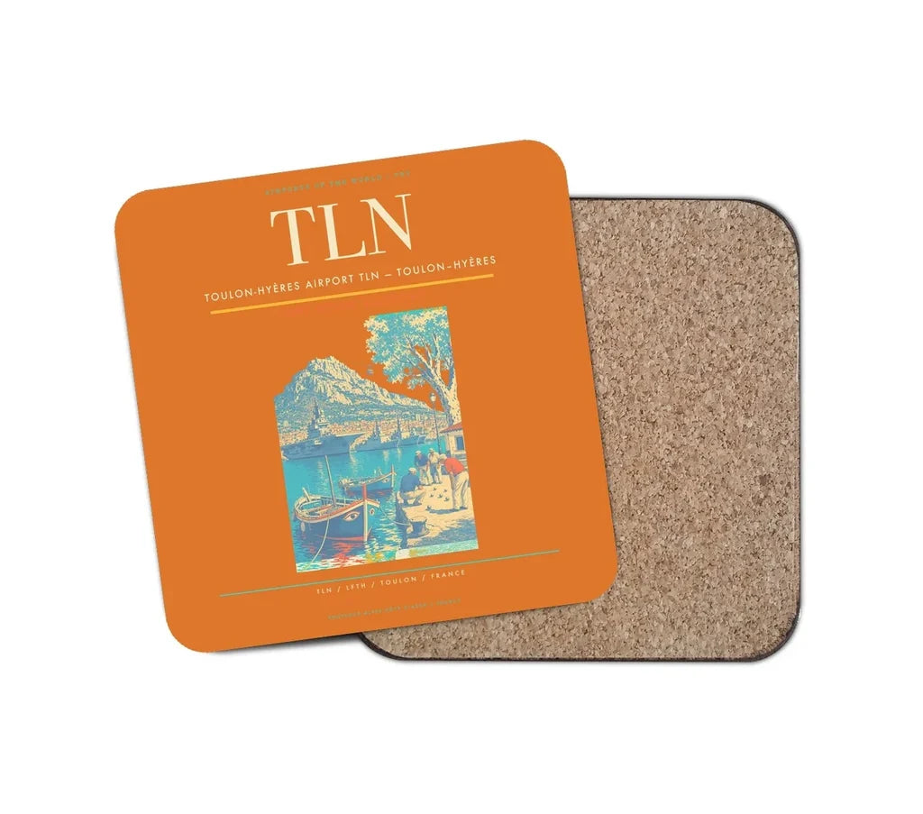 Toulon-Hyères Airport (TLN) design on orange 1 piece coaster