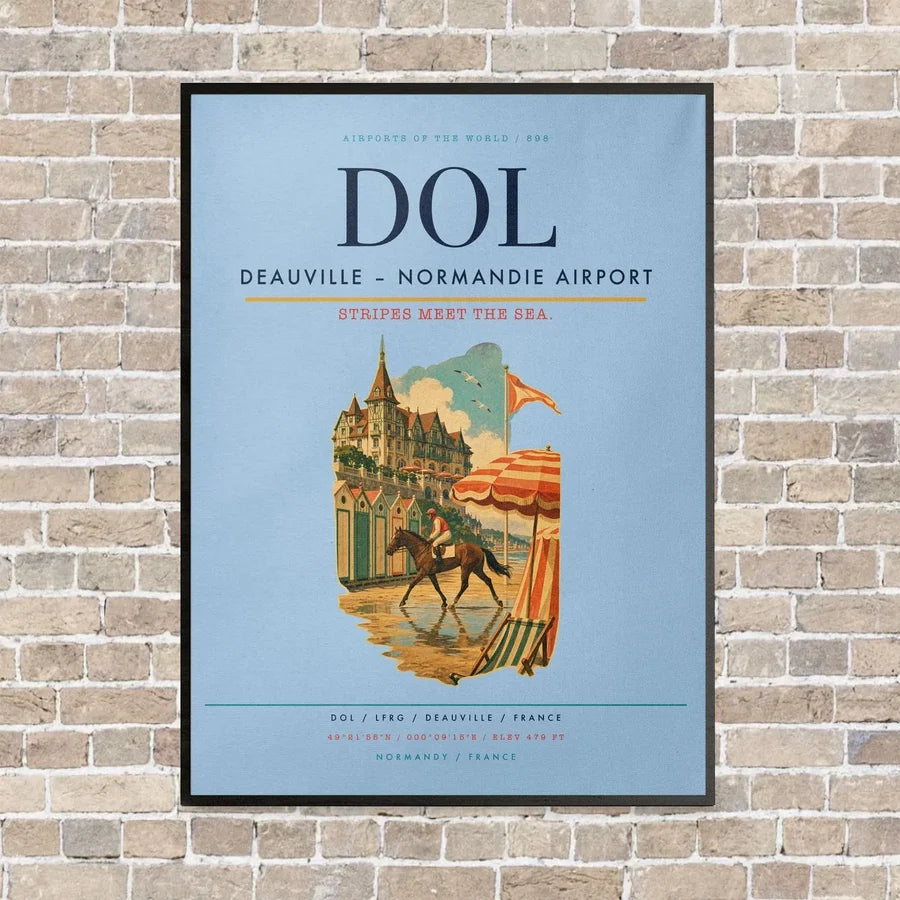 Deauville – Normandie Airport DOL vertical canvas print - framed - light blue background