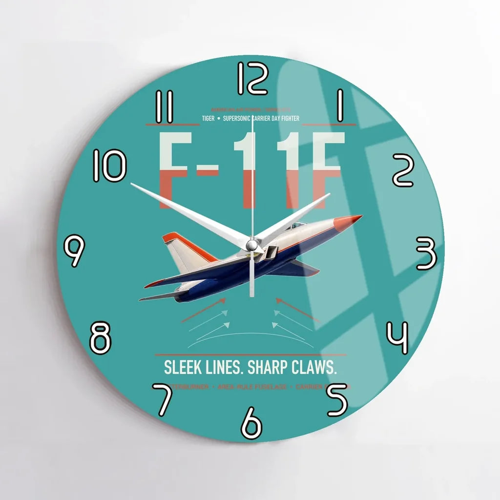 F-11F Tiger design on turquoise no frame wall clock