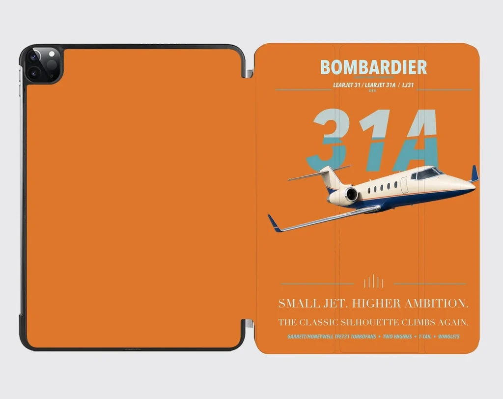 Bombardier Learjet 31A design on orange ipad tablet case