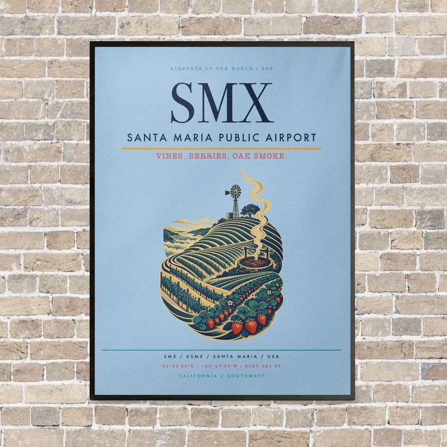 Santa Maria Public Airport SMX vertical canvas print - framed - light blue background