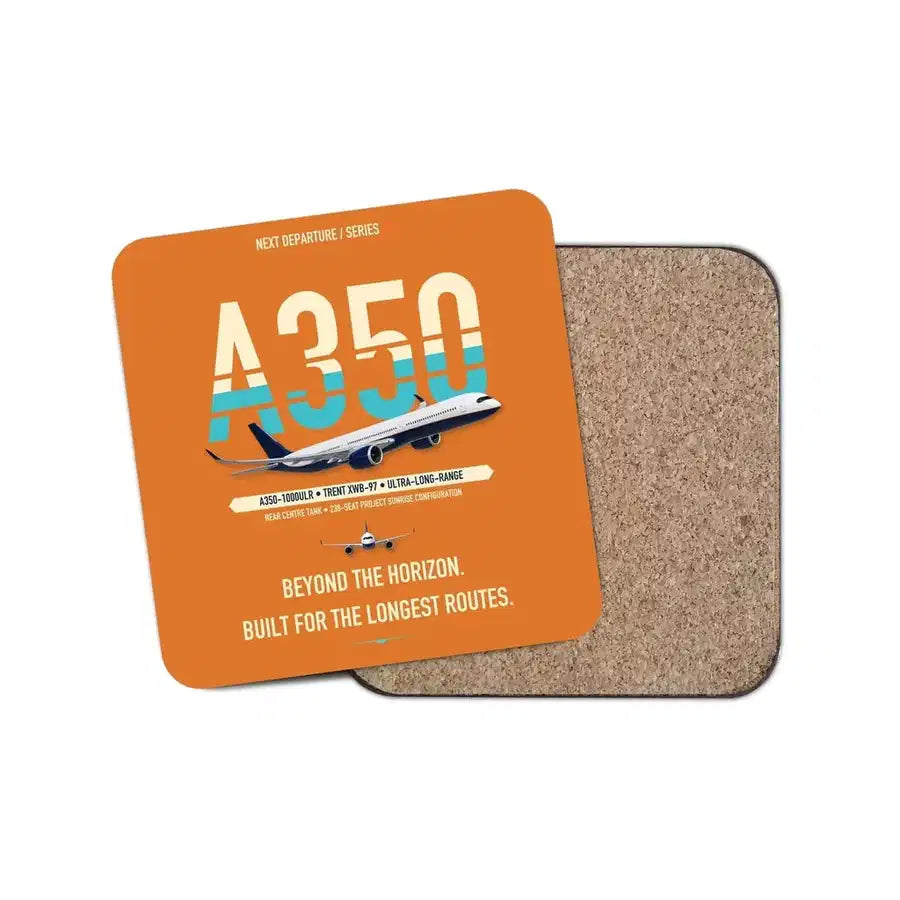 Airbus A350-1000ULR design on orange 1 piece coaster