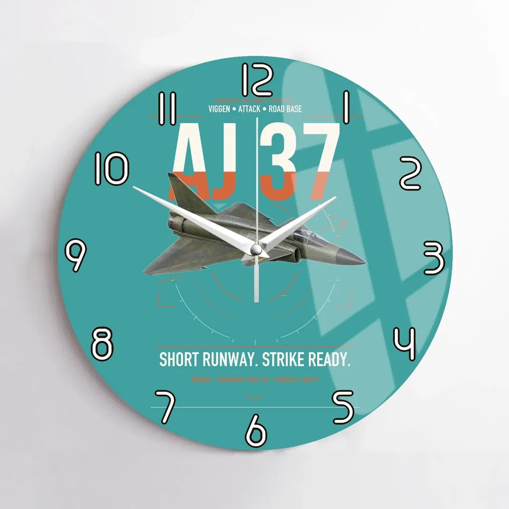 Saab AJ 37 Viggen design on turquoise no frame wall clock
