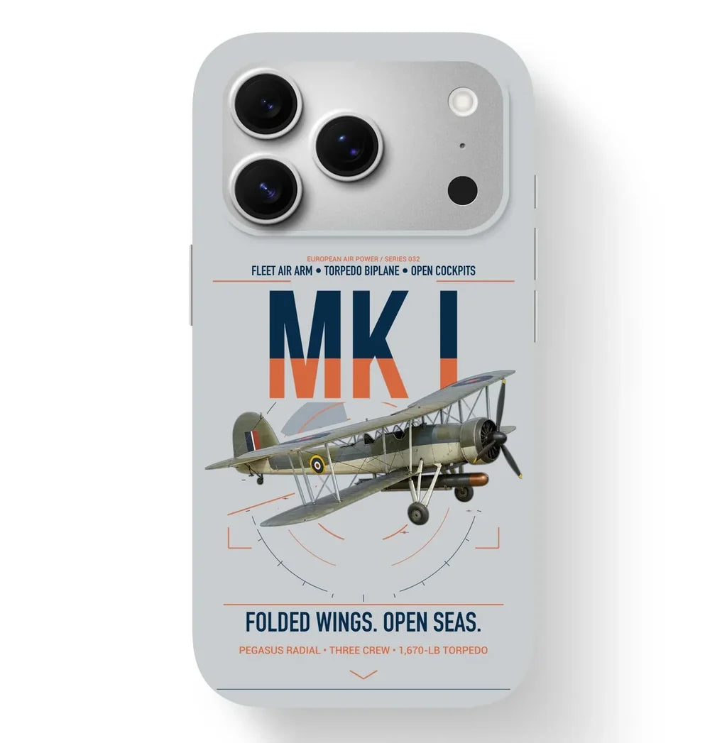 Fairey Swordfish Mk I design on light gray magsafe iphone case, for iPhone 17 Pro