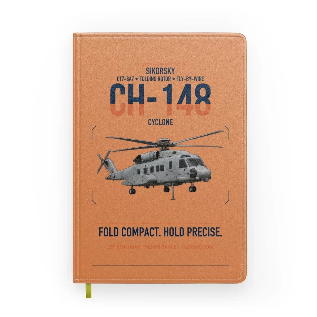 Sikorsky CH-148 Cyclone design on orange notebook