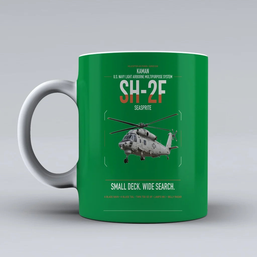 Kaman SH-2F Seasprite design on green ceramic mug, double-side print
