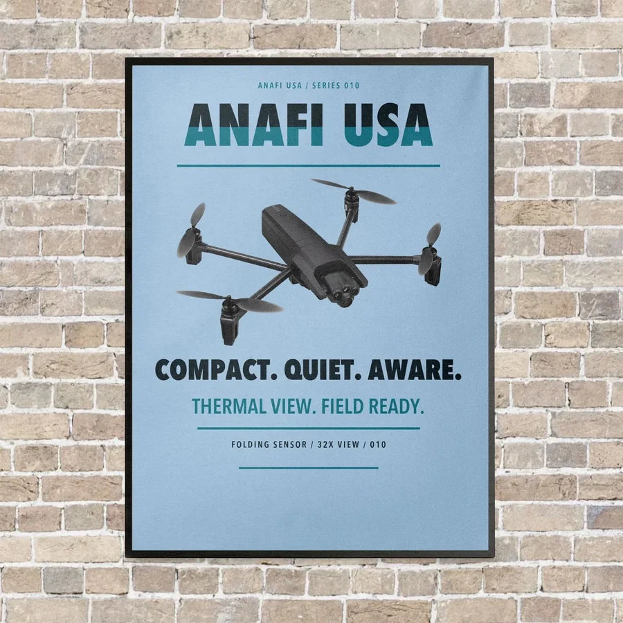 Parrot ANAFI USA vertical canvas print - framed - light blue background