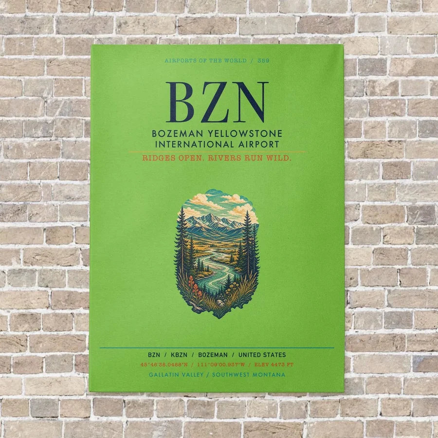 Bozeman Yellowstone International Airport BZN vertical canvas print - no frame - light green background