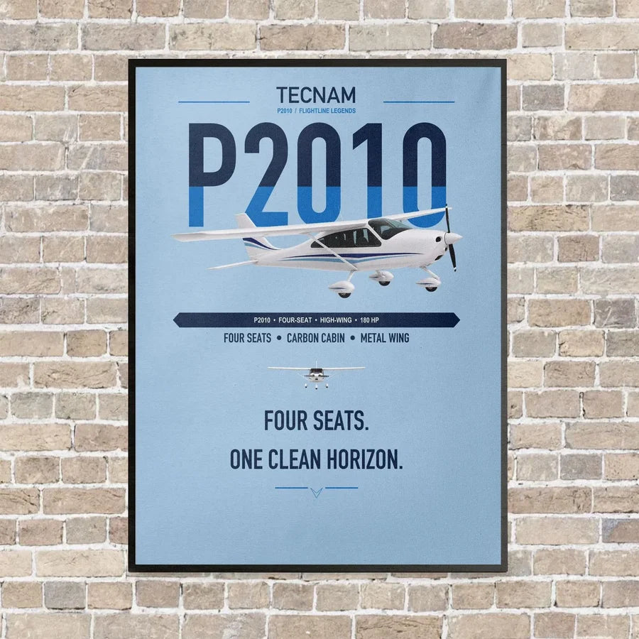Tecnam P2010 vertical canvas print - framed - light blue background