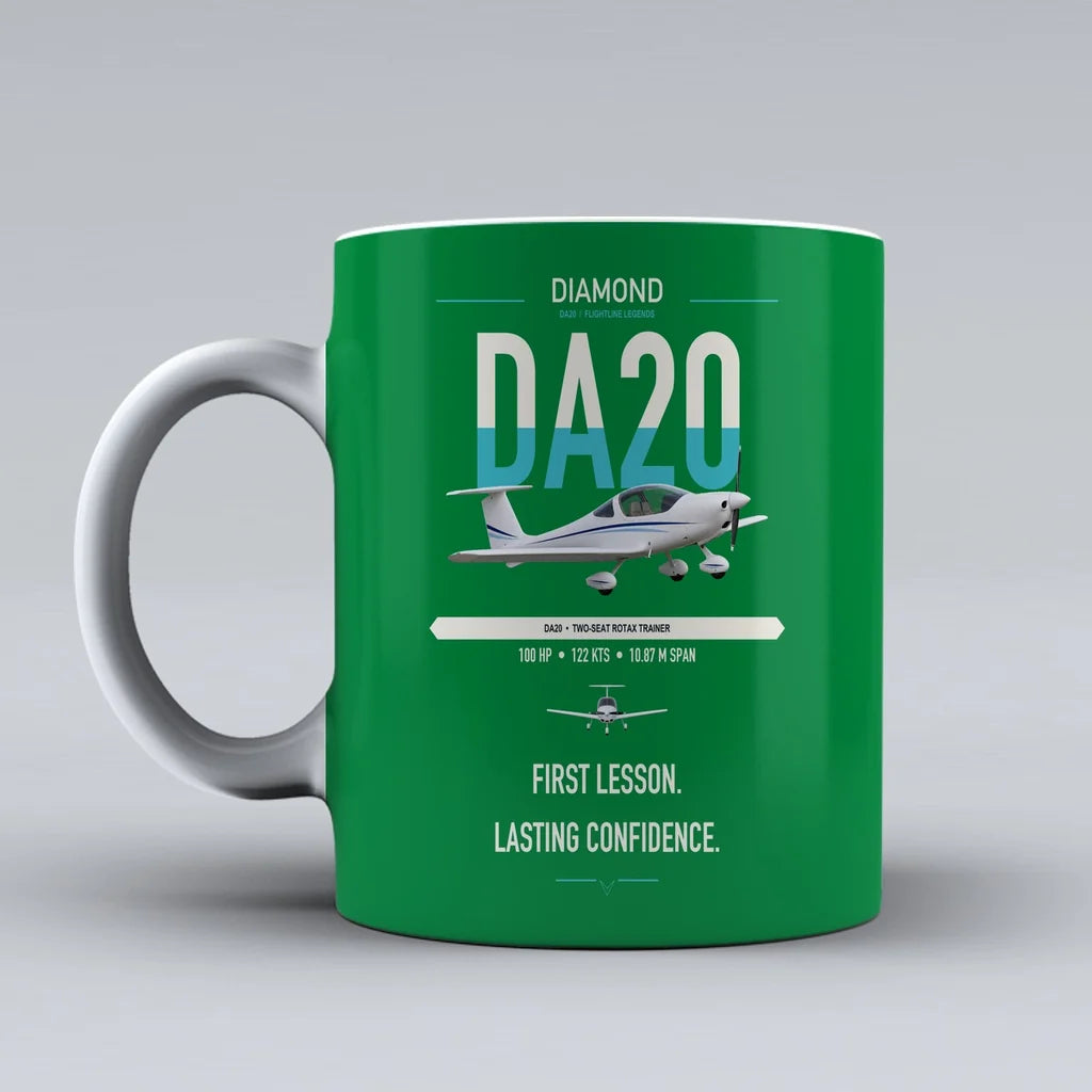 Diamond DA20 design on green ceramic mug, double-side print