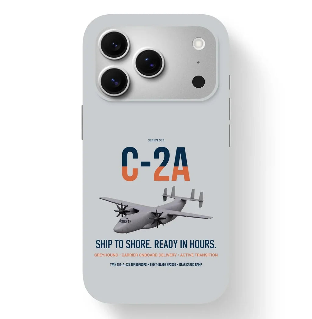 C-2A Greyhound design on light gray magsafe iphone case, for iPhone 17 Pro