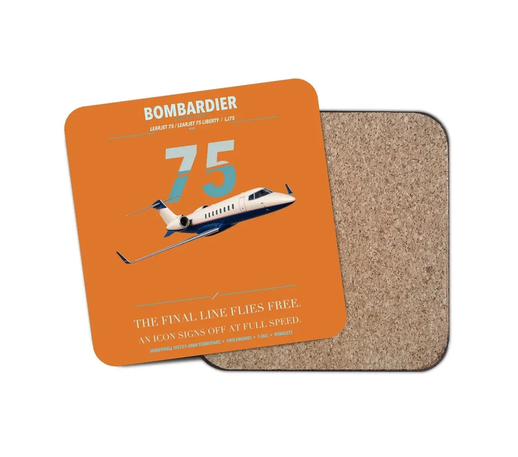 Bombardier Learjet 75 Liberty design on orange 1 piece coaster