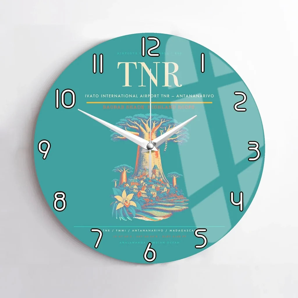 Ivato International Airport (TNR) design on turquoise no frame wall clock