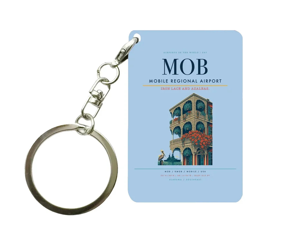 Mobile Regional Airport (MOB) design on light blue key chain