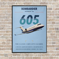 Thumbnail for Bombardier Challenger 605 vertical canvas print - framed - light blue background