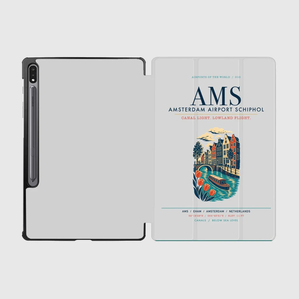 Amsterdam Airport Schiphol (AMS) design on light gray samsung tablet tablet case