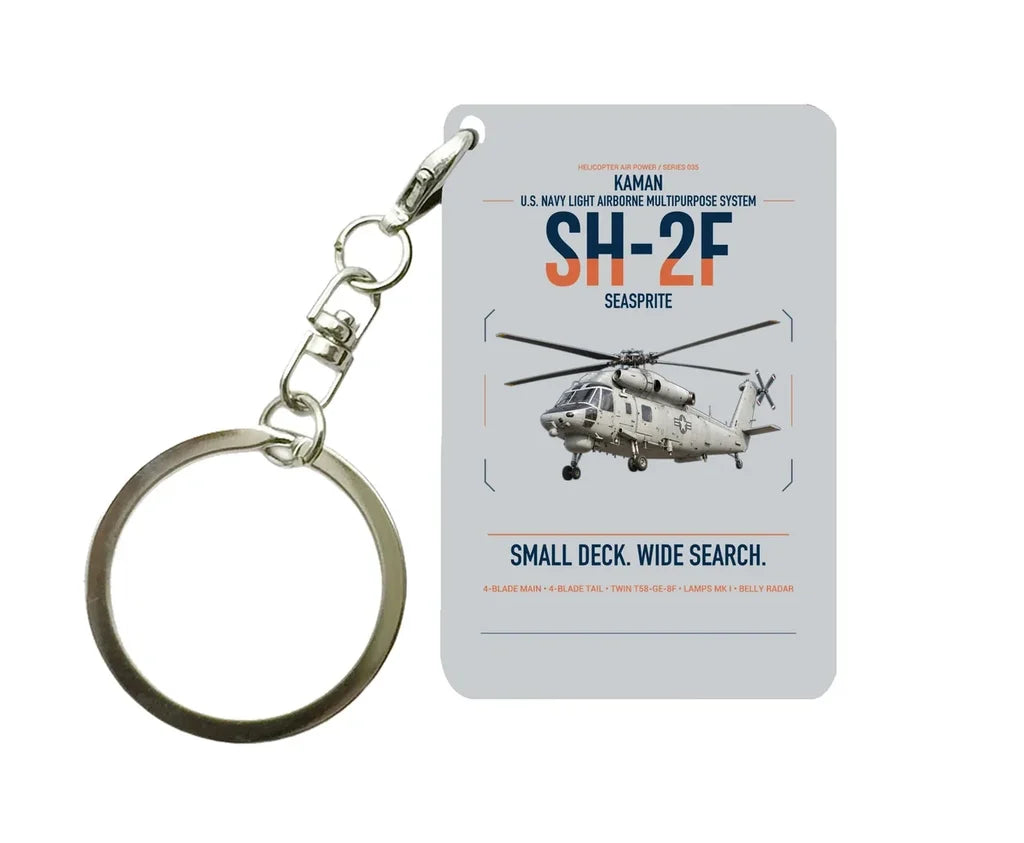Kaman SH-2F Seasprite design on light gray designed key chain, double-side print