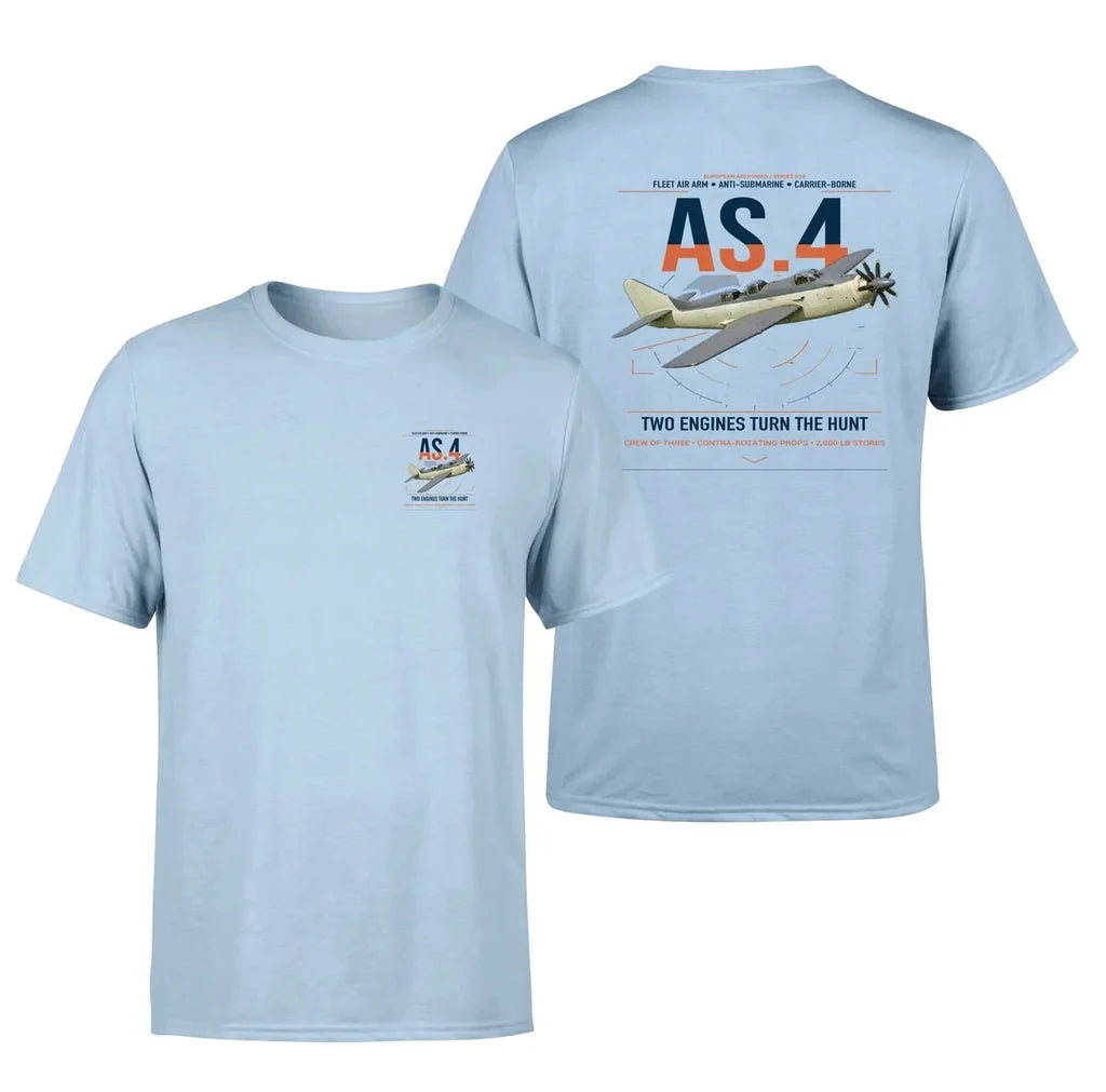Fairey Gannet AS.4 design on light blue t-shirt, double-side print