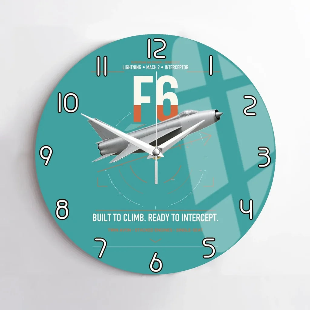 English Electric Lightning F6 design on turquoise no frame wall clock