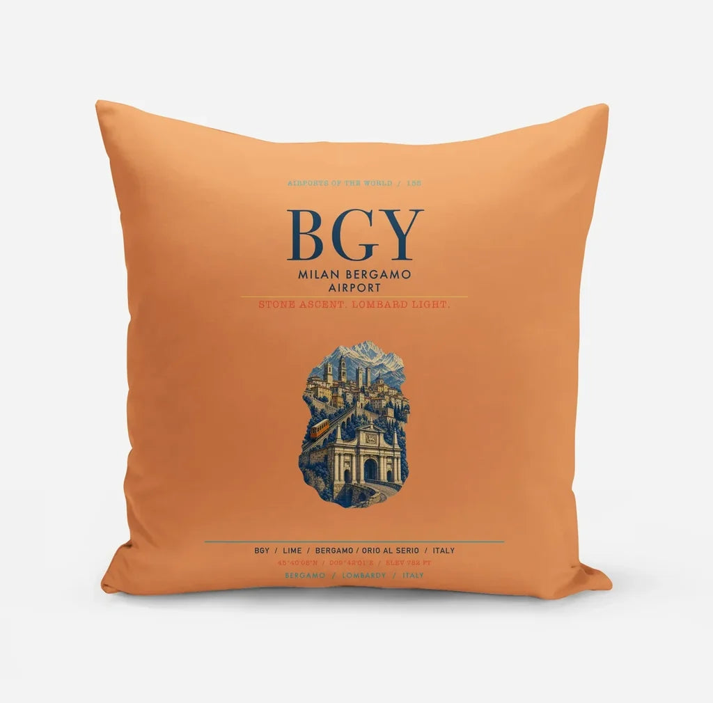 Milan Bergamo Airport (BGY) design on orange pillow