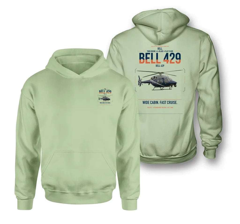 Bell 429 design on light green double-side hoodie, double-side print