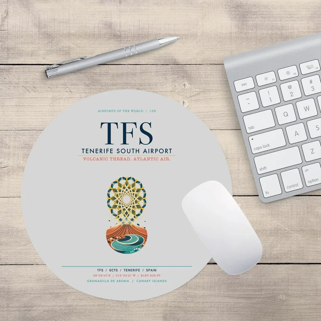 Tenerife South Airport (TFS) design on light gray round mouse pad
