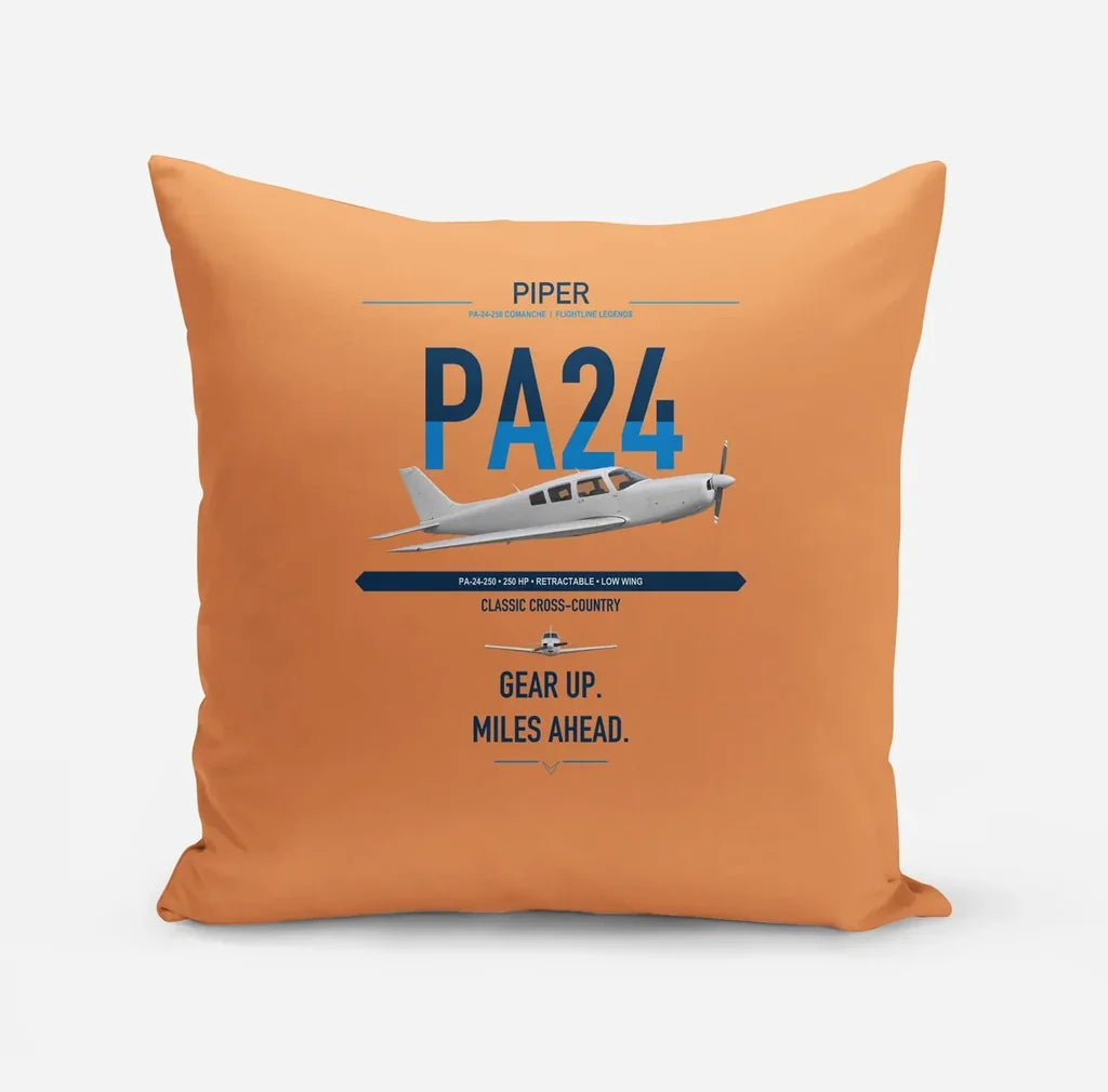 Piper PA-24-250 Comanche 250 design on orange pillow