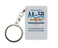 Thumbnail for Grumman American AA-5B Tiger design on light gray designed key chain, double-side print
