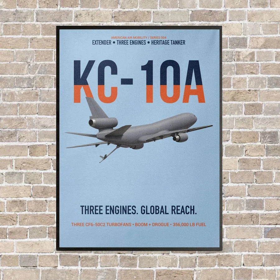 KC-10A EXTENDER vertical canvas print - framed - light blue background