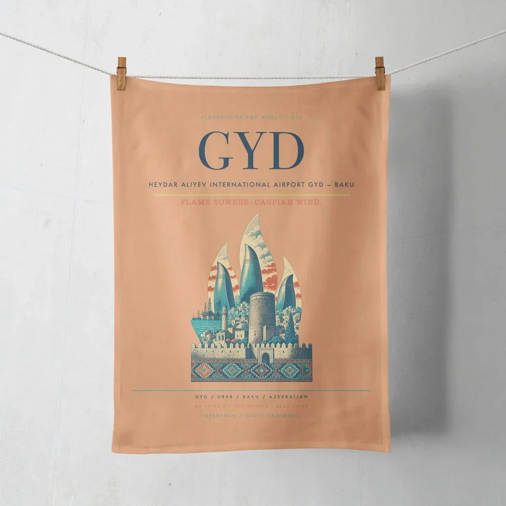 Heydar Aliyev International Airport (GYD) design on orange towel