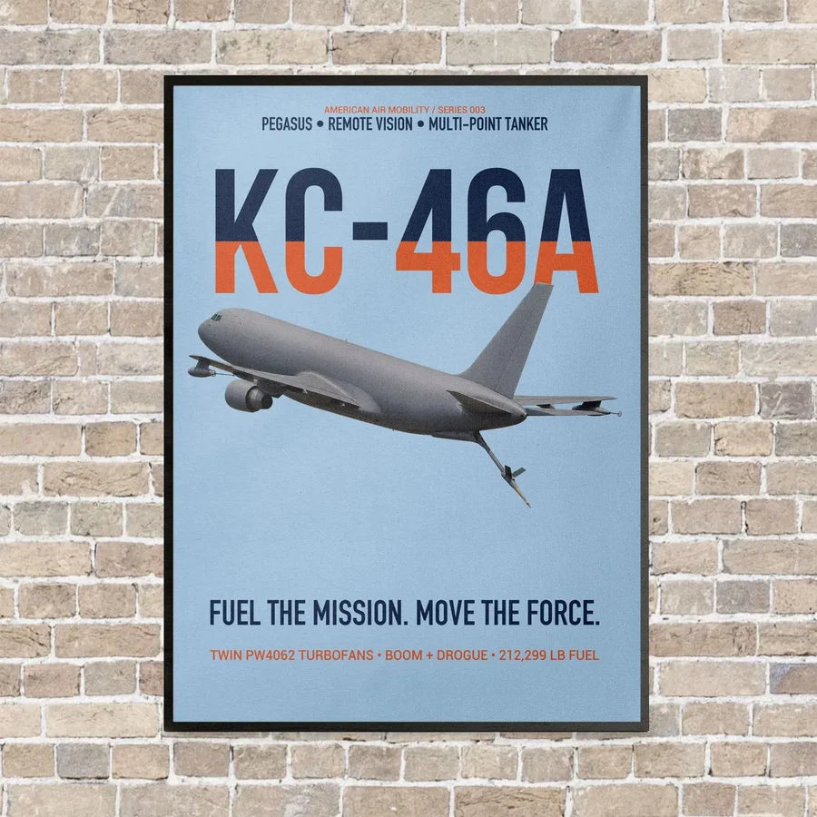 KC-46A PEGASUS vertical canvas print - framed - light blue background