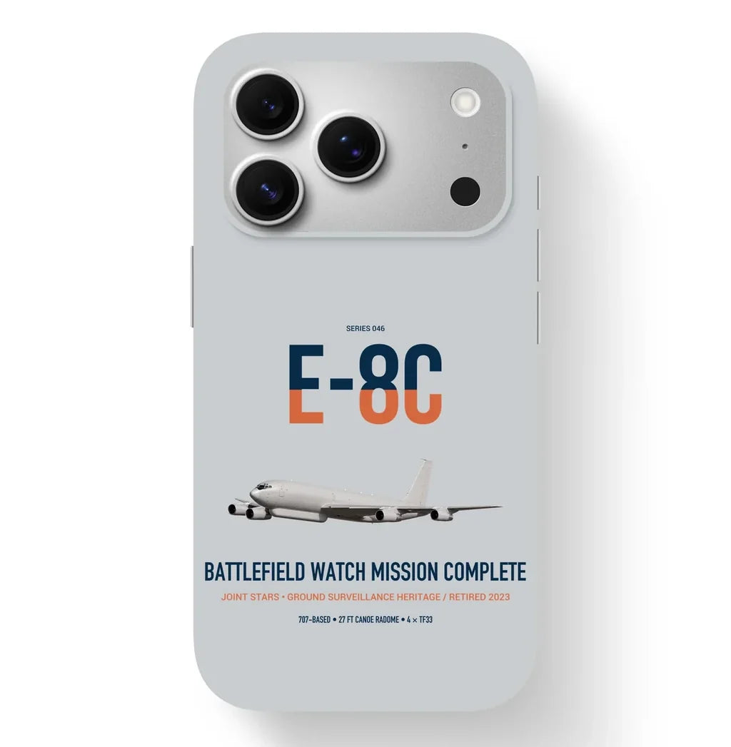 E-8C Joint STARS design on light gray magsafe iphone case, for iPhone 17 Pro